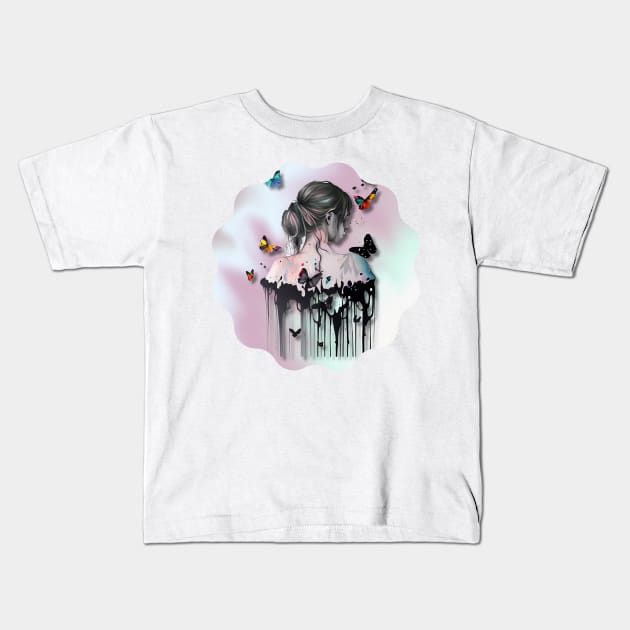 Girl with Butterflies 1 Kids T-Shirt by Jay Major Designs